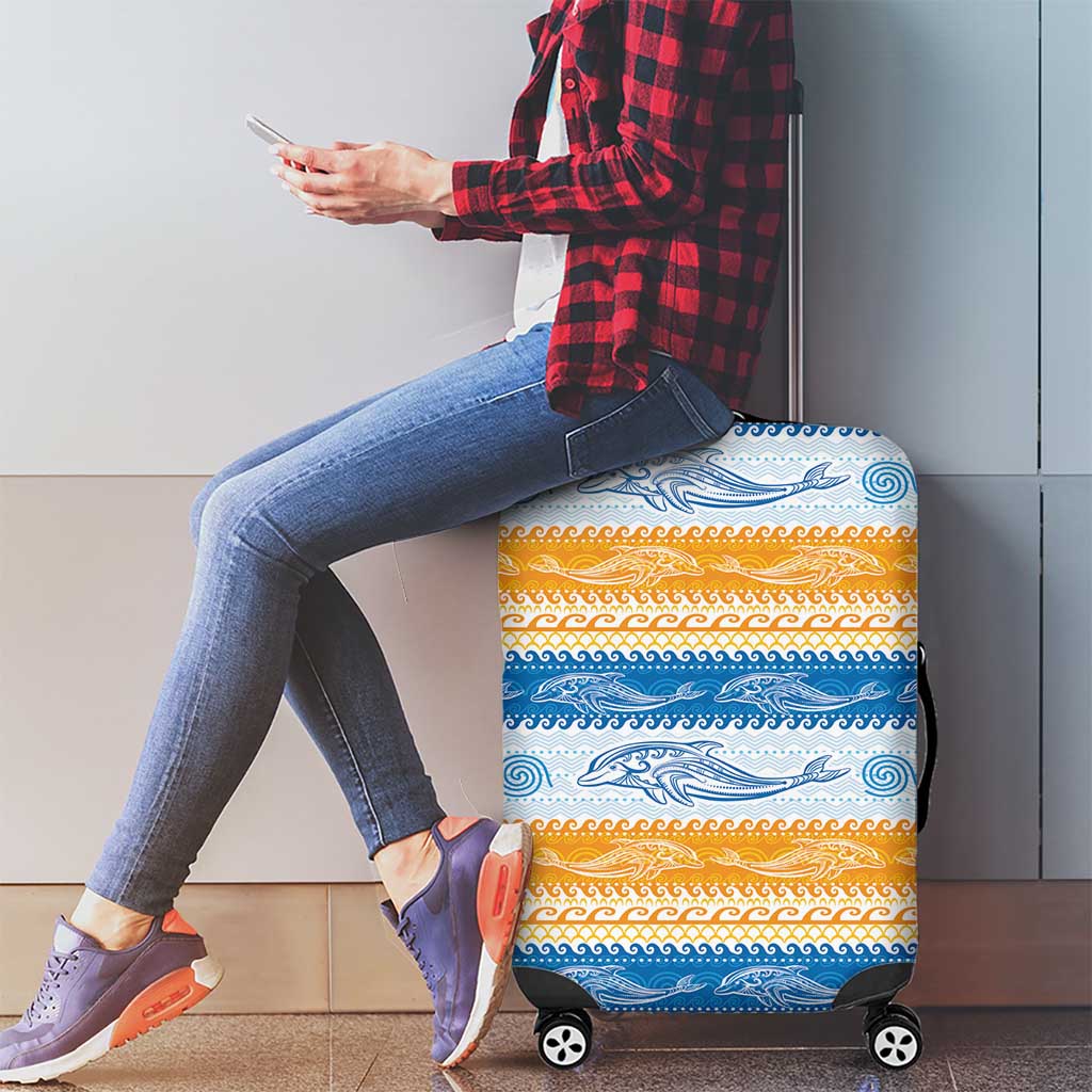 Anguilla Dolphins Pattern Luggage Cover Orange And Blue