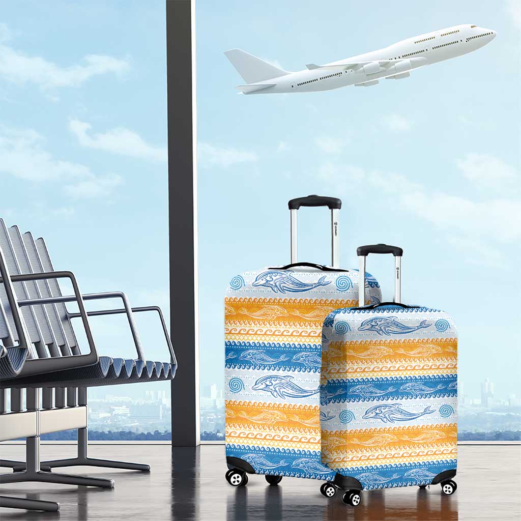 Anguilla Dolphins Pattern Luggage Cover Orange And Blue