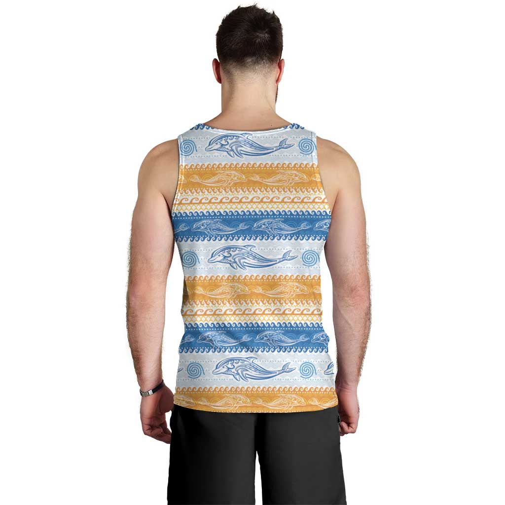 Anguilla Dolphins Pattern Men Tank Top Orange And Blue