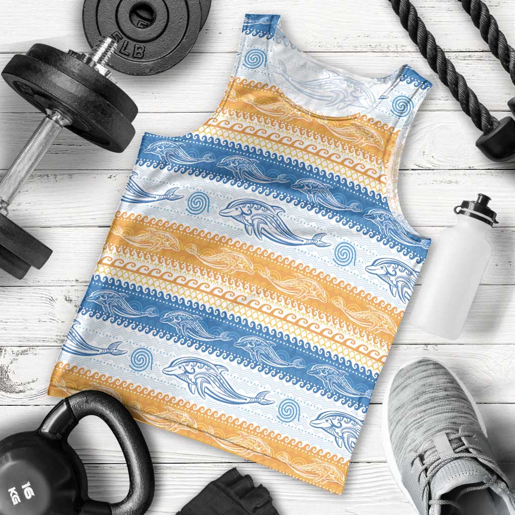 Anguilla Dolphins Pattern Men Tank Top Orange And Blue