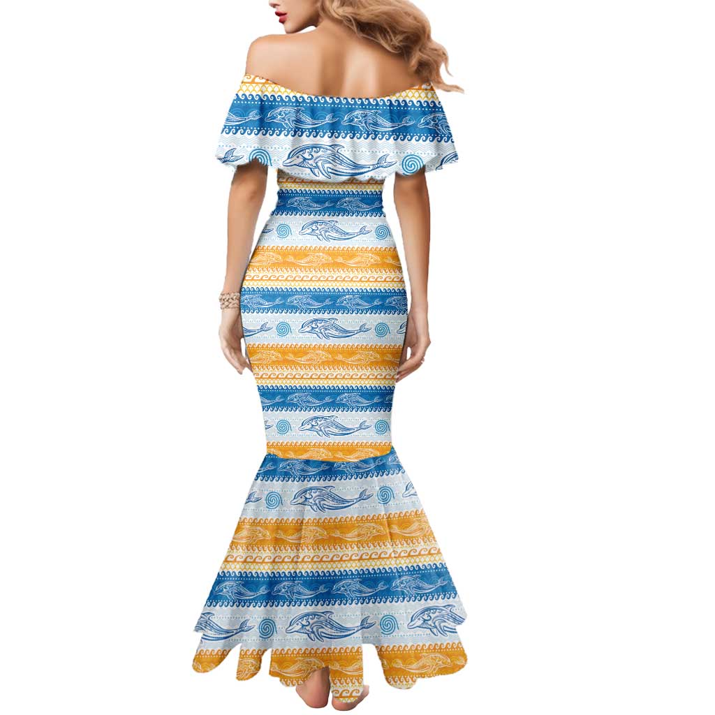 Anguilla Dolphins Pattern Mermaid Dress Orange And Blue
