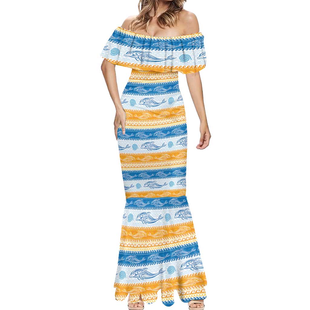 Anguilla Dolphins Pattern Mermaid Dress Orange And Blue