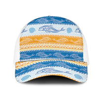 Anguilla Dolphins Pattern Mesh Trucker Cap Orange And Blue - Wonder Print Shop