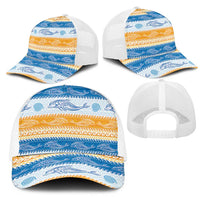 Anguilla Dolphins Pattern Mesh Trucker Cap Orange And Blue - Wonder Print Shop