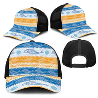Anguilla Dolphins Pattern Mesh Trucker Cap Orange And Blue - Wonder Print Shop