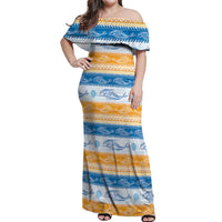 Anguilla Dolphins Pattern Off Shoulder Maxi Dress Orange And Blue