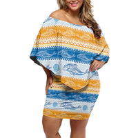 Anguilla Dolphins Pattern Off Shoulder Short Dress Orange And Blue