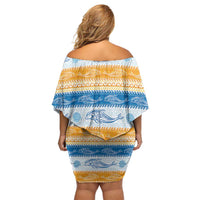 Anguilla Dolphins Pattern Off Shoulder Short Dress Orange And Blue