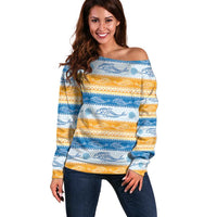 Anguilla Dolphins Pattern Off Shoulder Sweater Orange And Blue