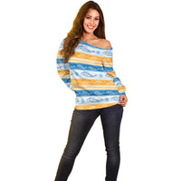 Anguilla Dolphins Pattern Off Shoulder Sweater Orange And Blue