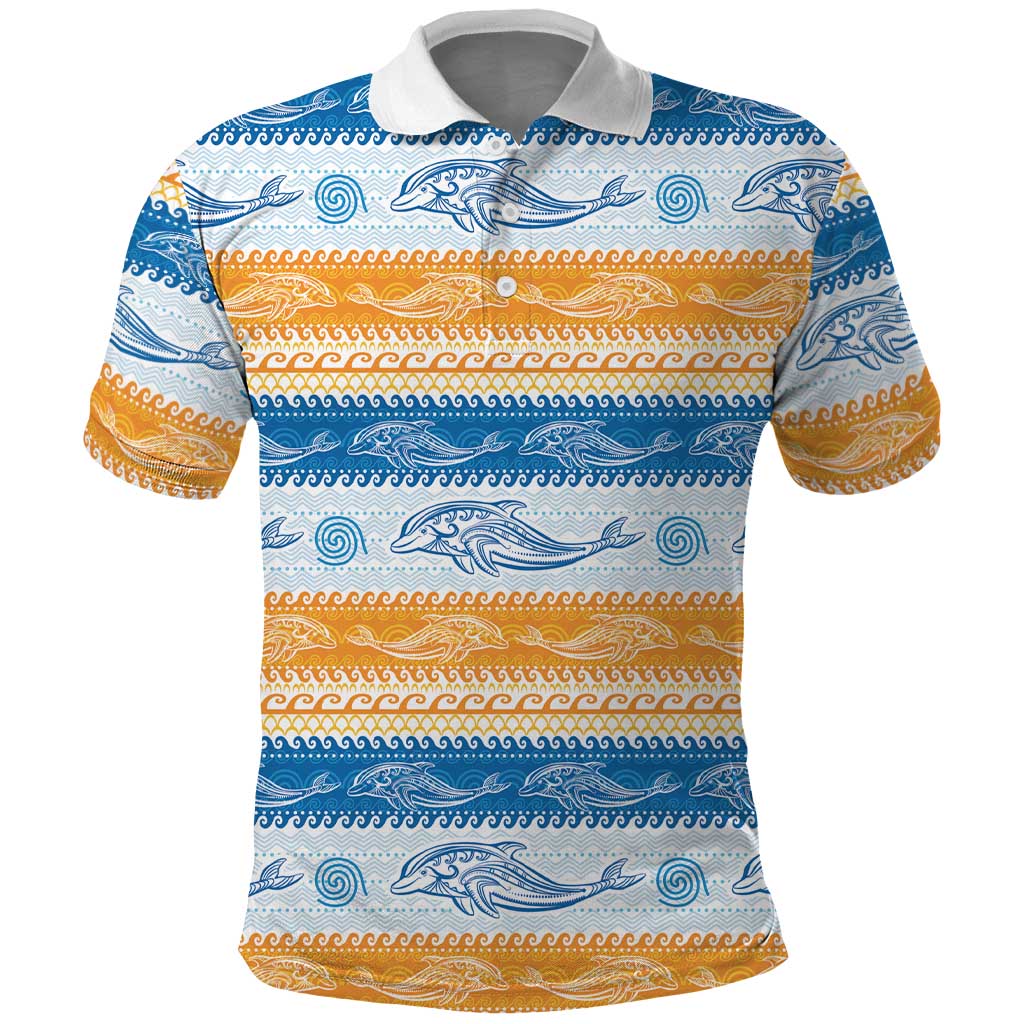 Anguilla Dolphins Pattern Polo Shirt Orange And Blue