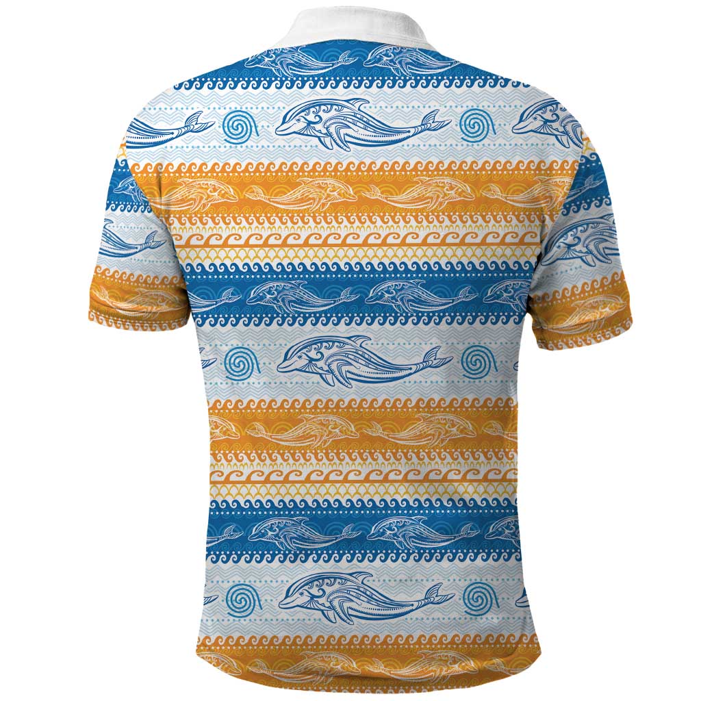 Anguilla Dolphins Pattern Polo Shirt Orange And Blue
