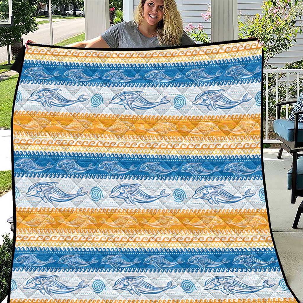 Anguilla Dolphins Pattern Quilt Orange And Blue