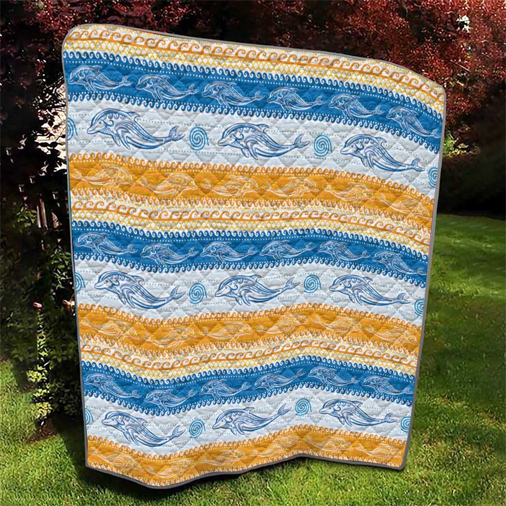 Anguilla Dolphins Pattern Quilt Orange And Blue