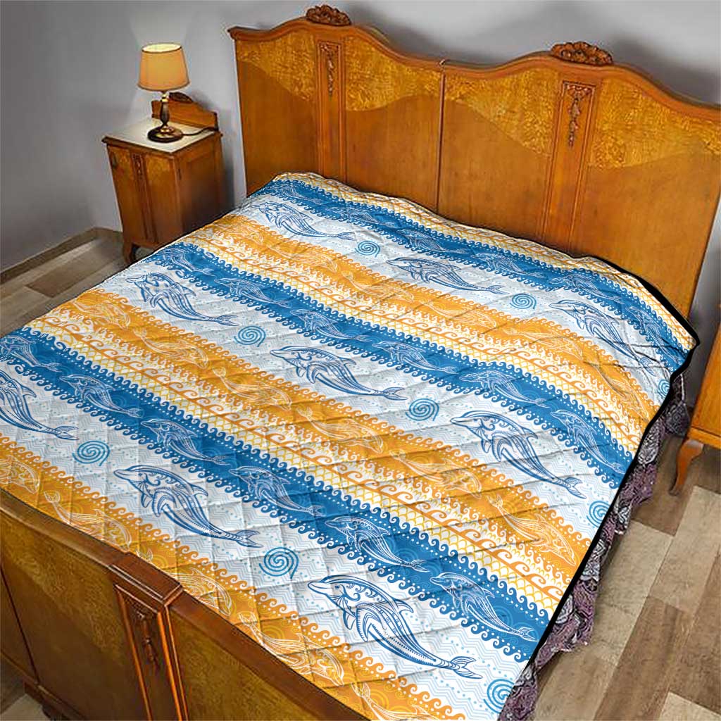 Anguilla Dolphins Pattern Quilt Orange And Blue