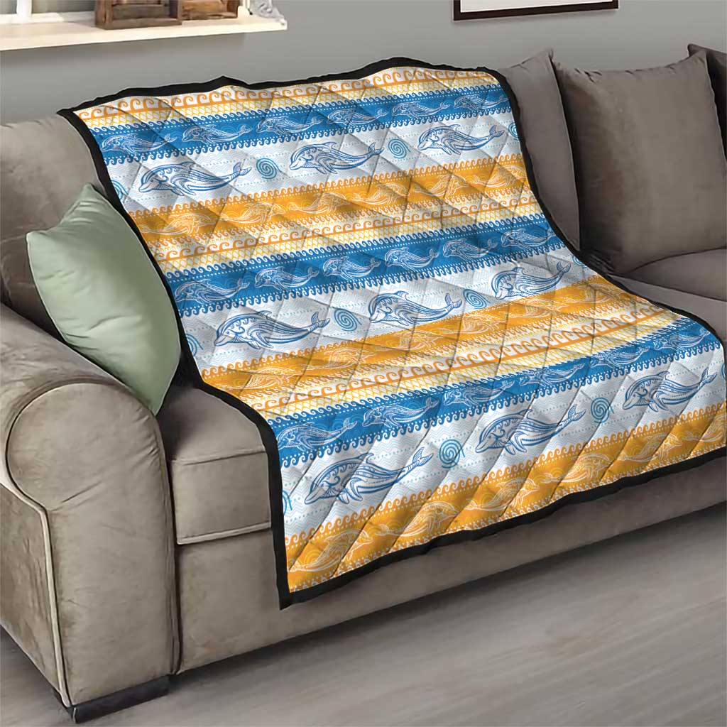 Anguilla Dolphins Pattern Quilt Orange And Blue
