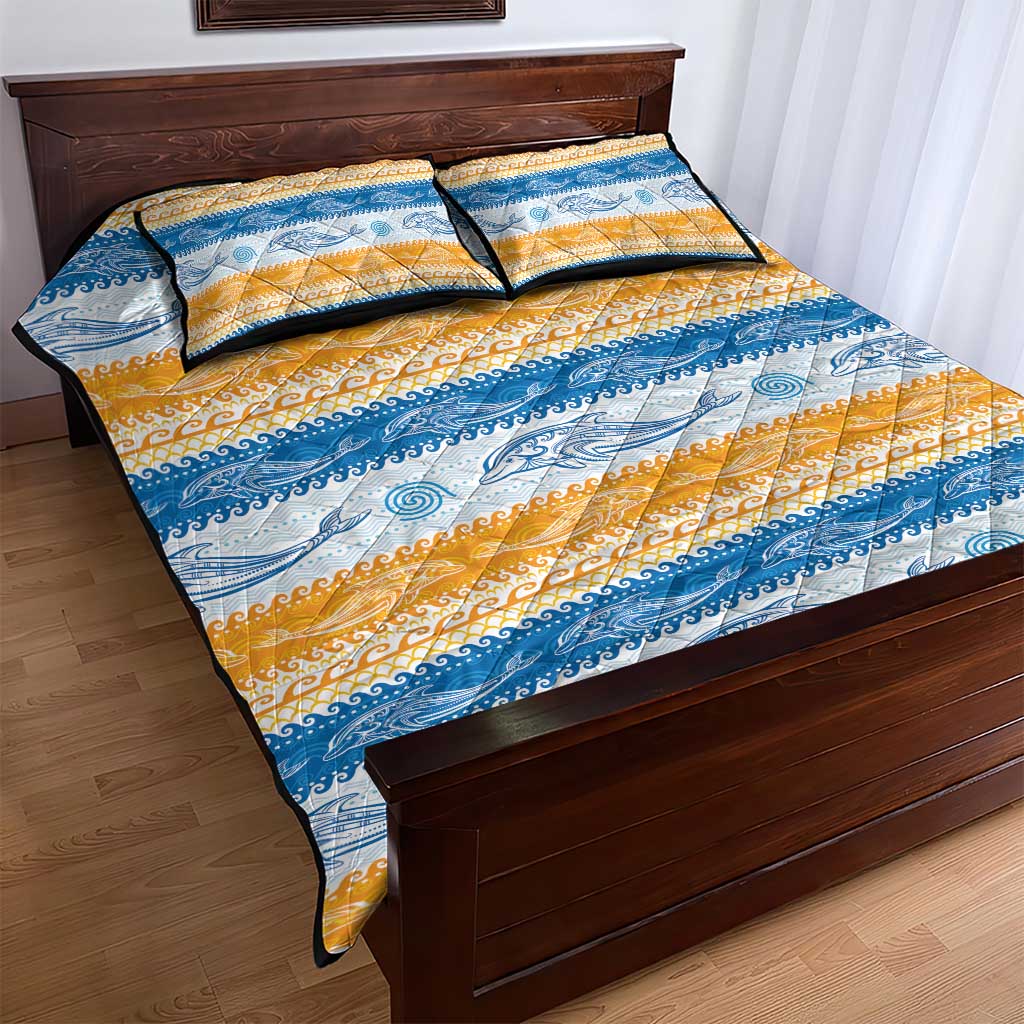 Anguilla Dolphins Pattern Quilt Bed Set Orange And Blue