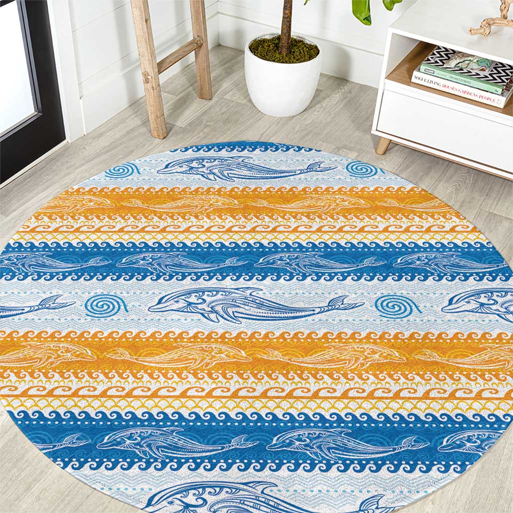 Anguilla Dolphins Pattern Round Carpet Orange And Blue