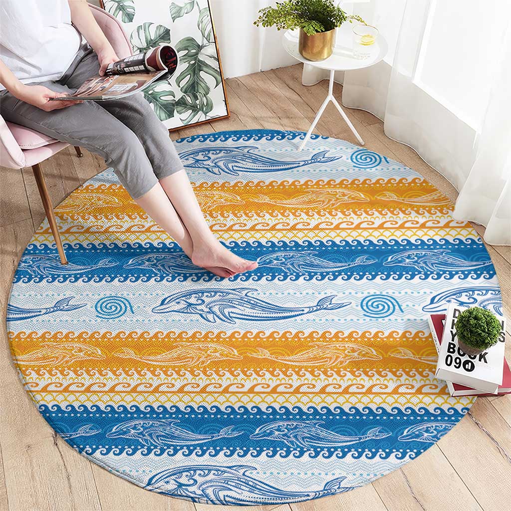 Anguilla Dolphins Pattern Round Carpet Orange And Blue