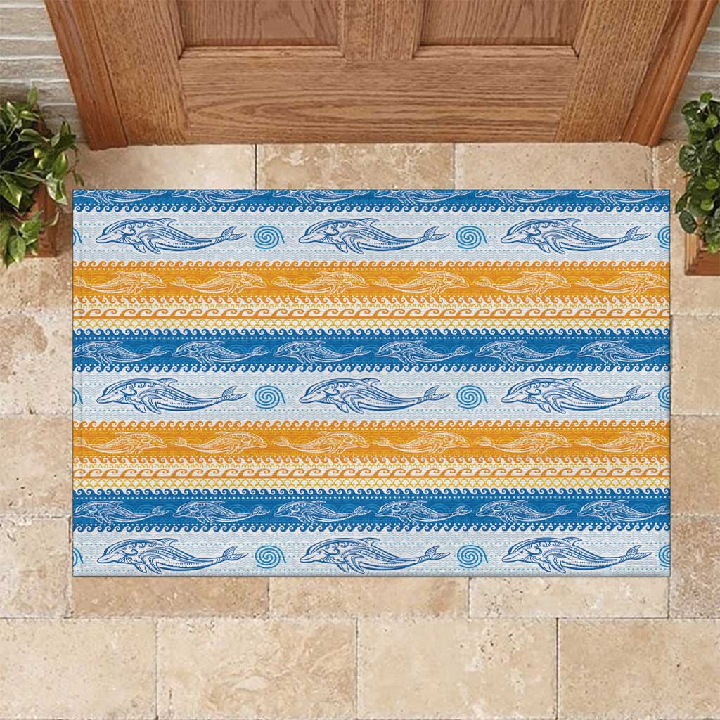 Anguilla Dolphins Pattern Rubber Doormat Orange And Blue