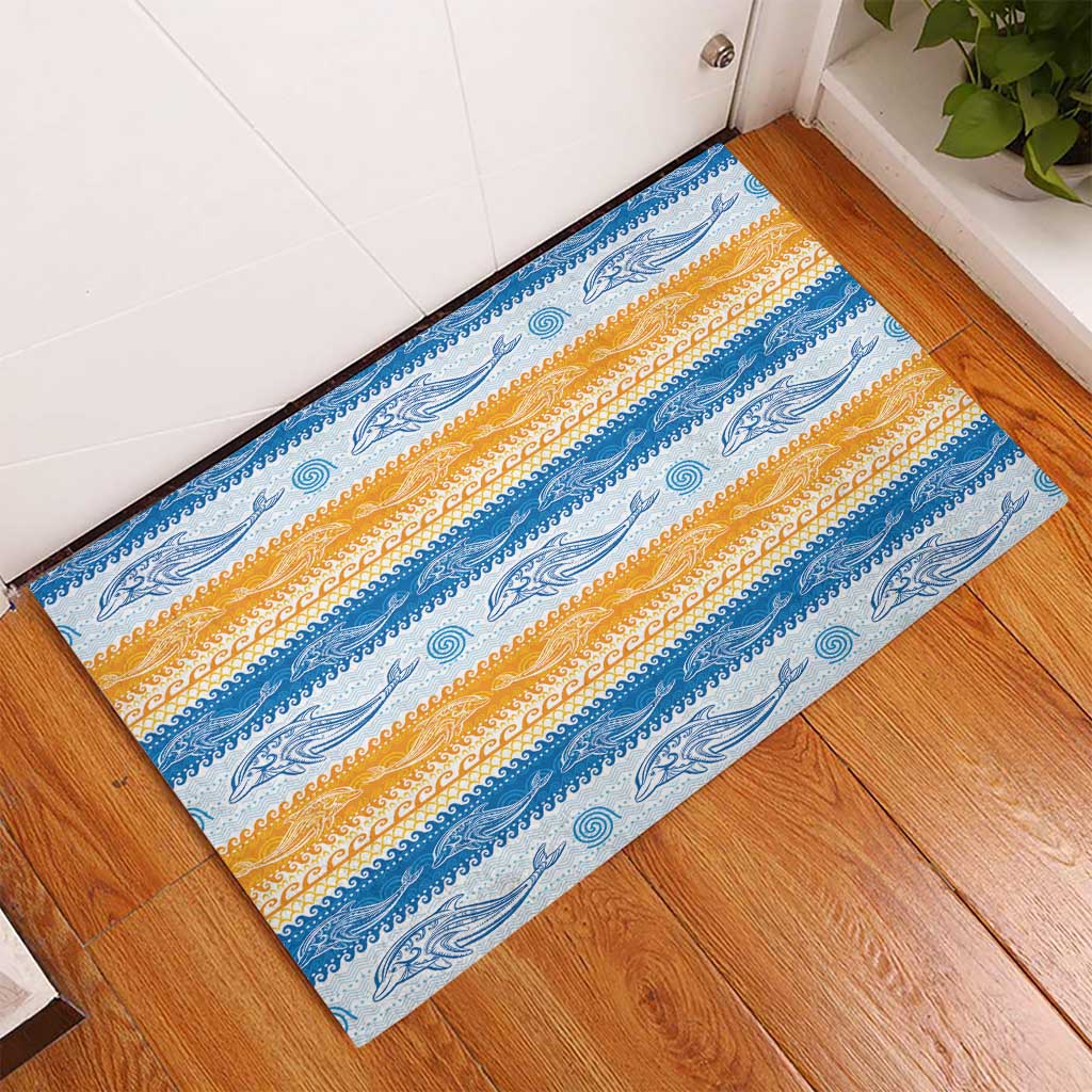 Anguilla Dolphins Pattern Rubber Doormat Orange And Blue