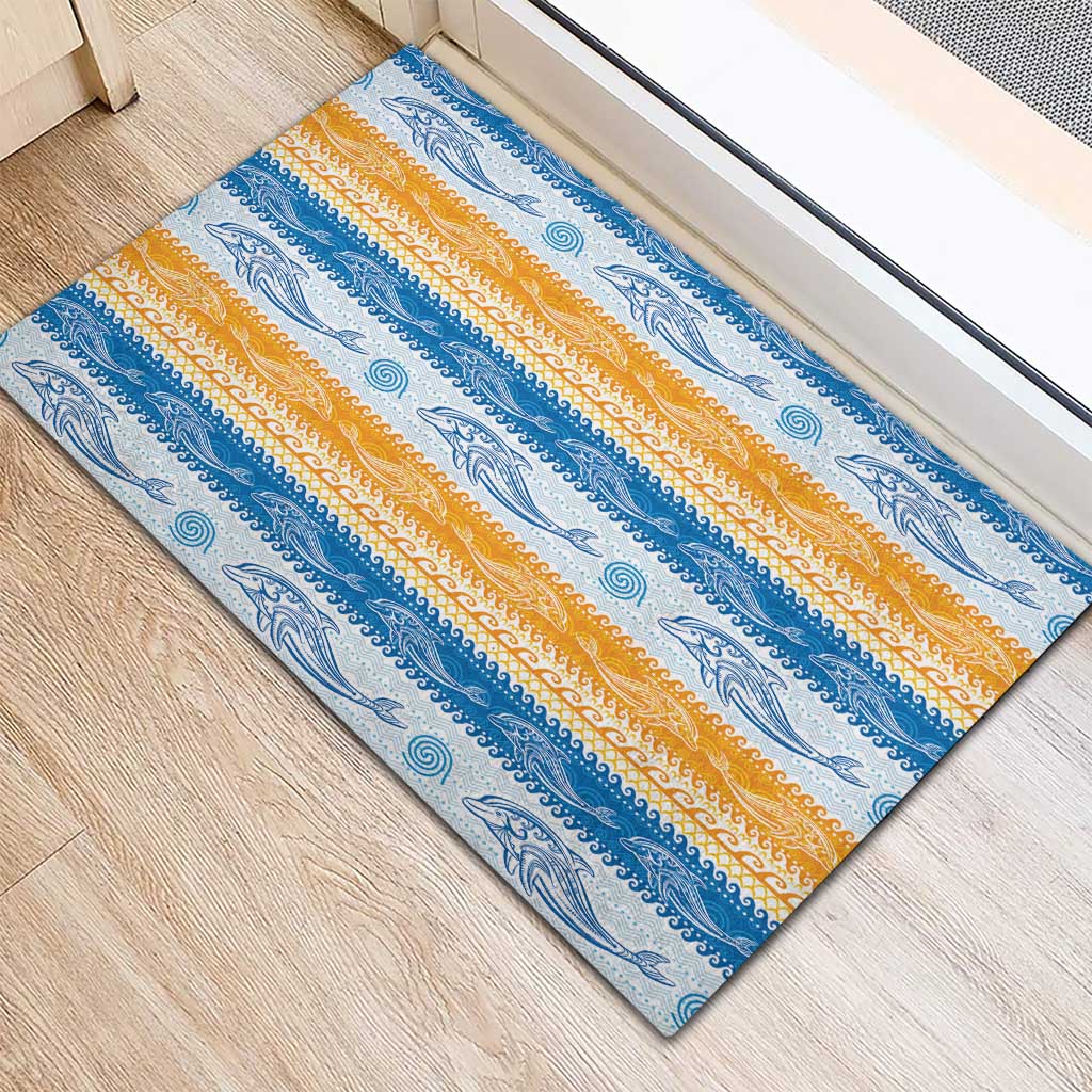 Anguilla Dolphins Pattern Rubber Doormat Orange And Blue