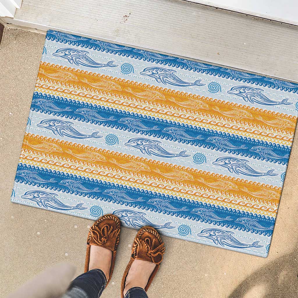 Anguilla Dolphins Pattern Rubber Doormat Orange And Blue
