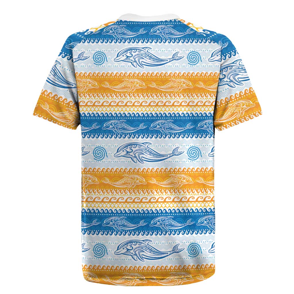 Anguilla Dolphins Pattern Rugby Jersey Orange And Blue