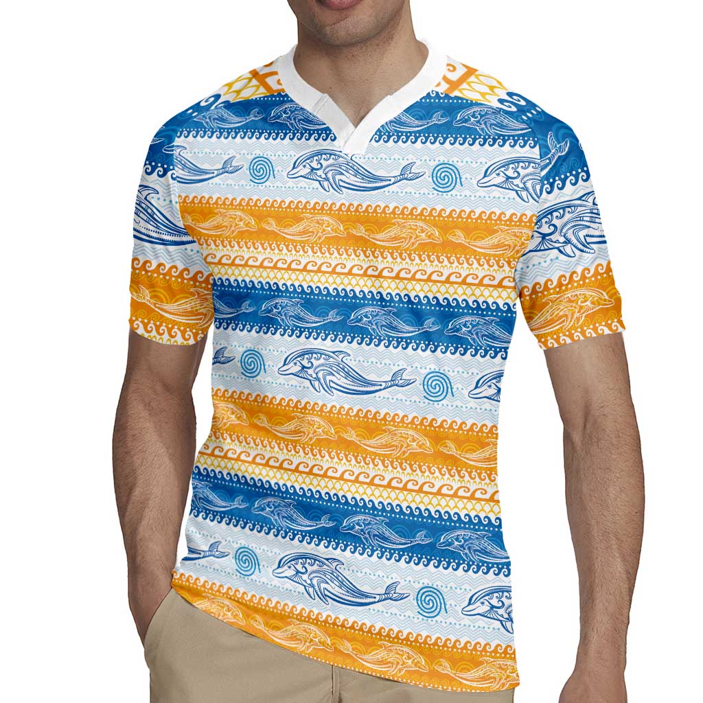 Anguilla Dolphins Pattern Rugby Jersey Orange And Blue