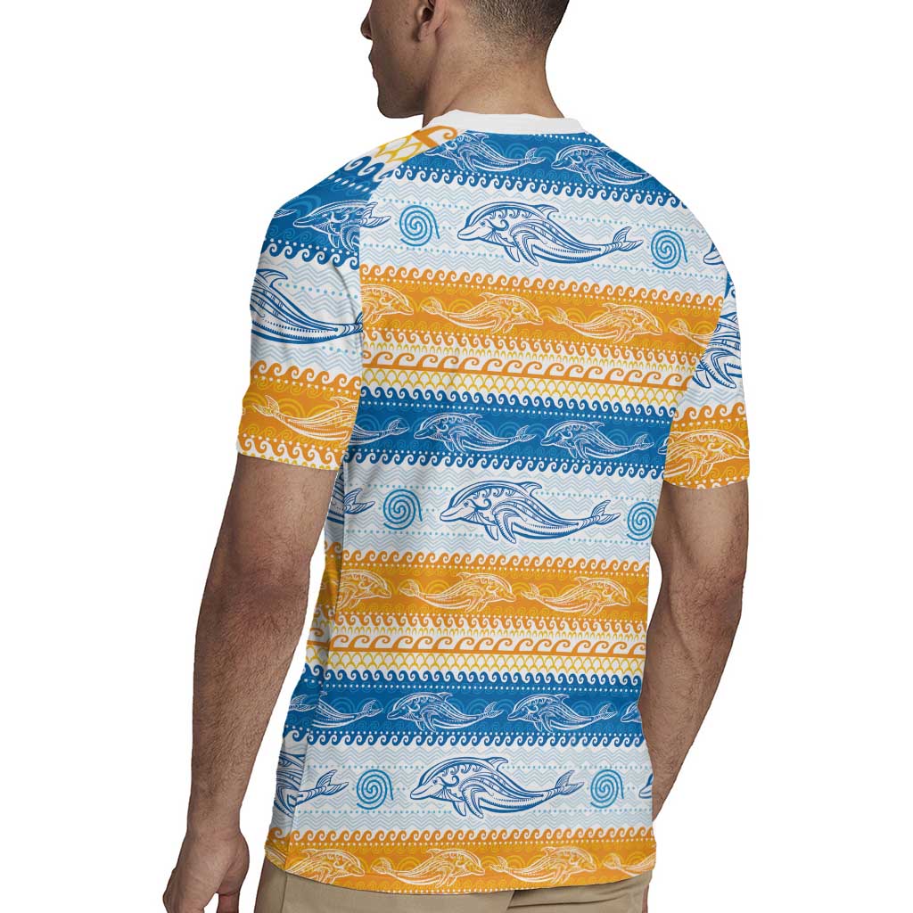 Anguilla Dolphins Pattern Rugby Jersey Orange And Blue