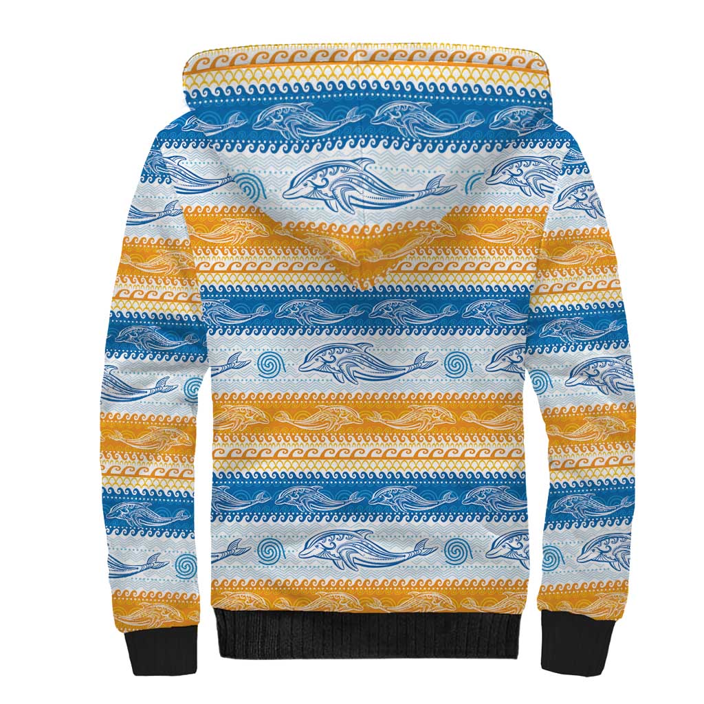 Anguilla Dolphins Pattern Sherpa Hoodie Orange And Blue