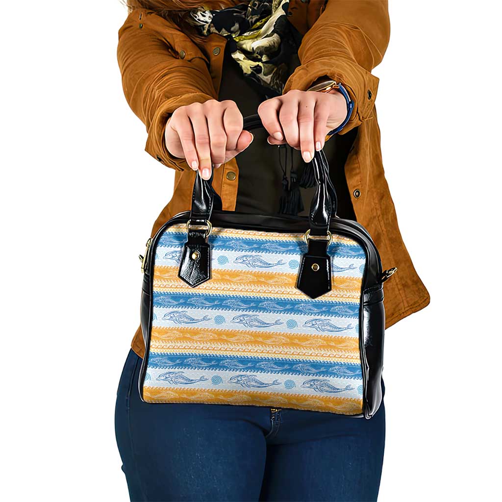 Anguilla Dolphins Pattern Shoulder Handbag Orange And Blue