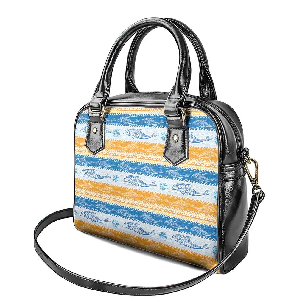 Anguilla Dolphins Pattern Shoulder Handbag Orange And Blue
