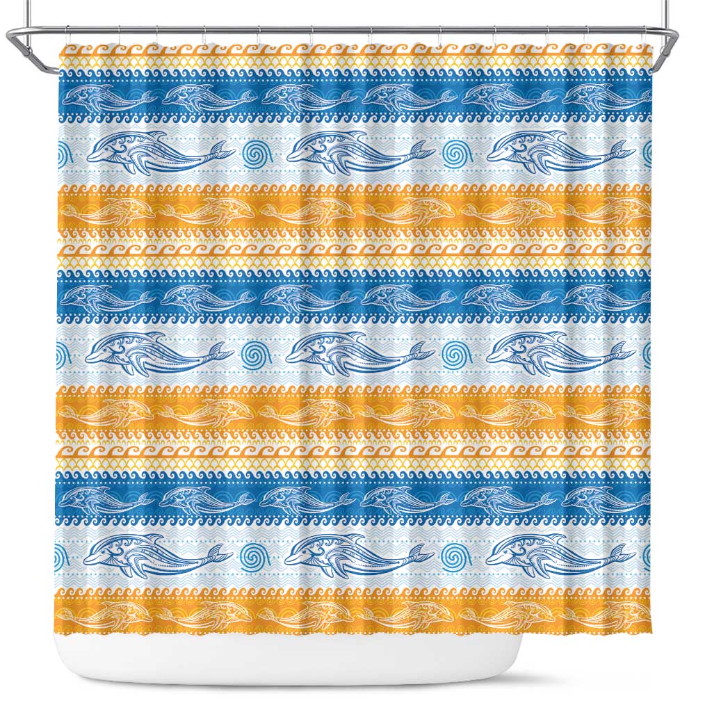 Anguilla Dolphins Pattern Shower Curtain Orange And Blue
