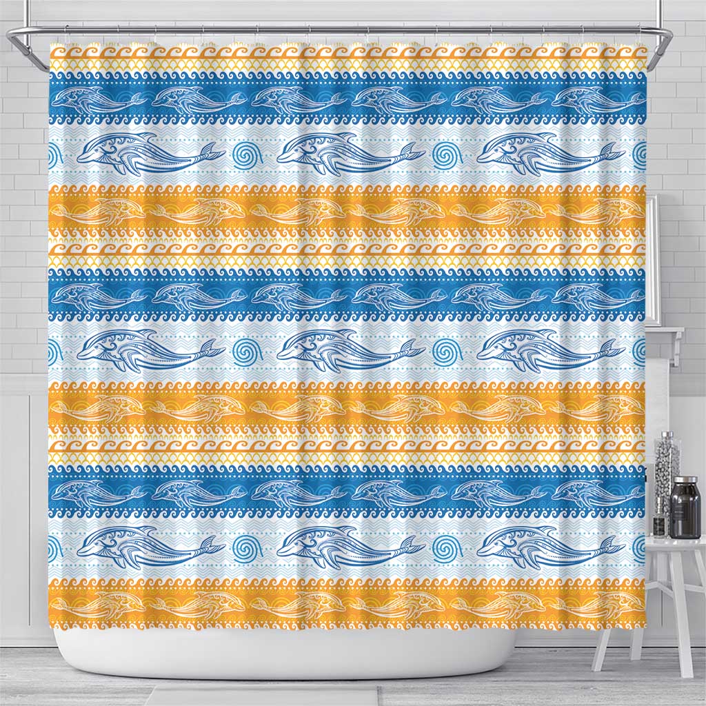 Anguilla Dolphins Pattern Shower Curtain Orange And Blue