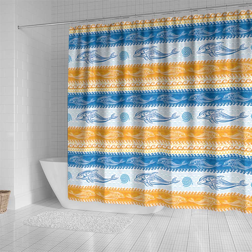 Anguilla Dolphins Pattern Shower Curtain Orange And Blue