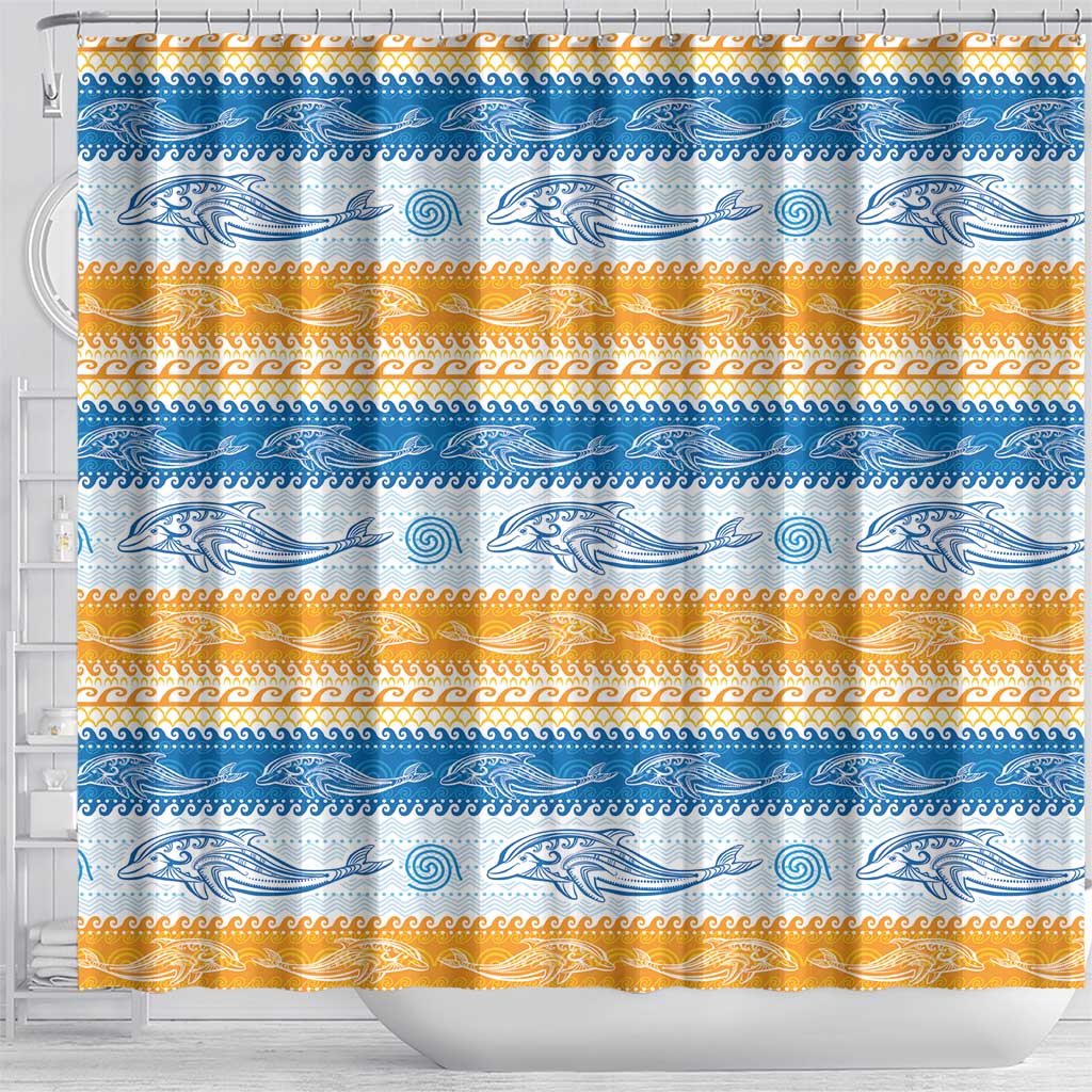 Anguilla Dolphins Pattern Shower Curtain Orange And Blue