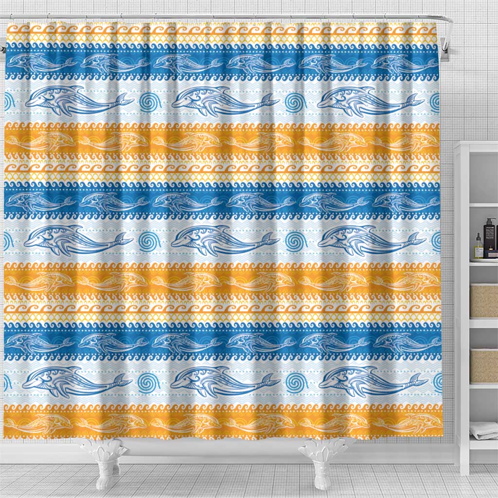 Anguilla Dolphins Pattern Shower Curtain Orange And Blue