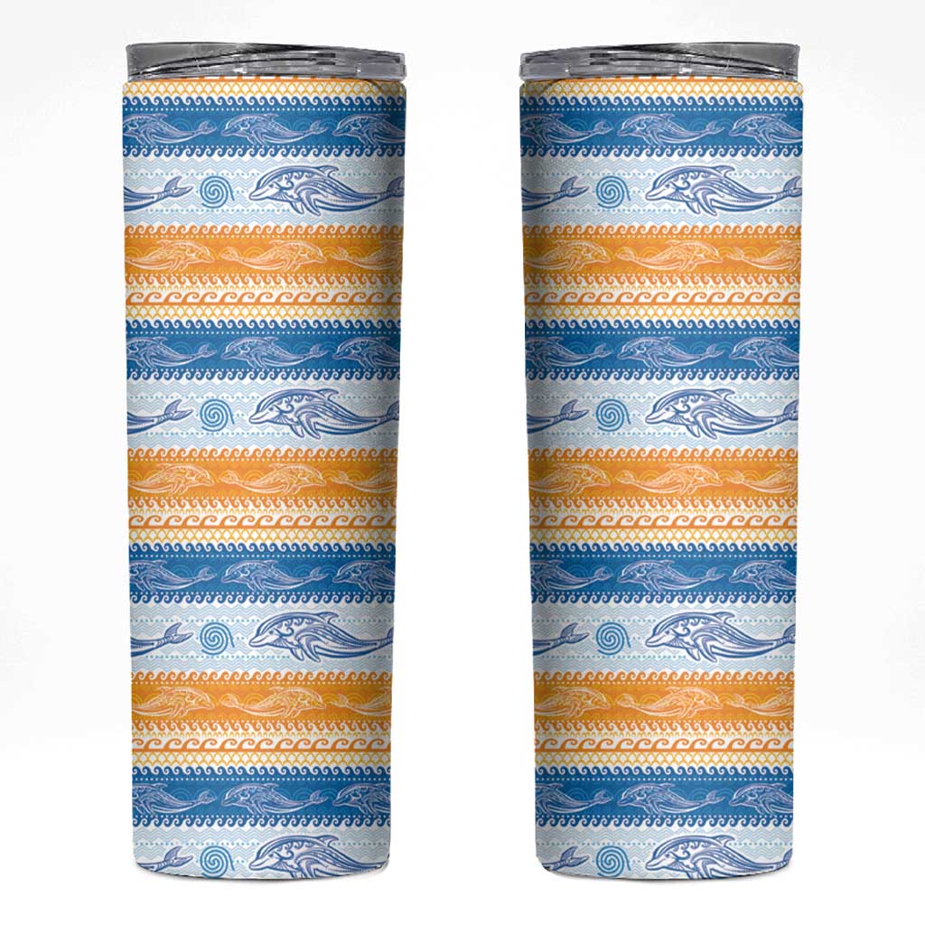 Anguilla Dolphins Pattern Skinny Tumbler Orange And Blue