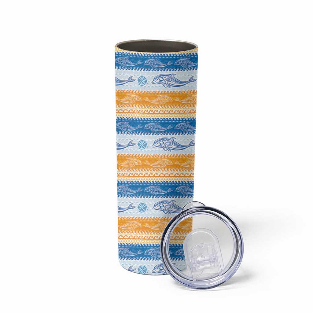 Anguilla Dolphins Pattern Skinny Tumbler Orange And Blue