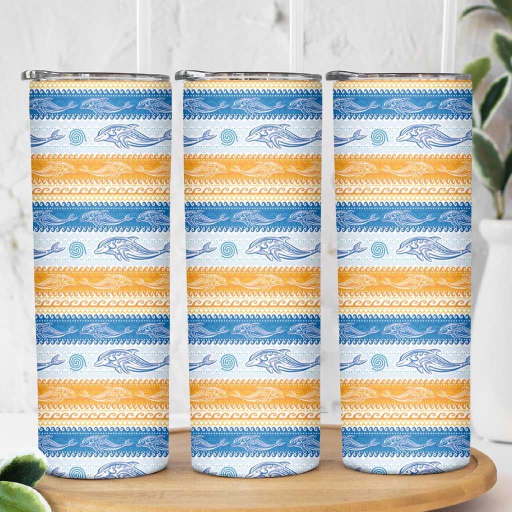 Anguilla Dolphins Pattern Skinny Tumbler Orange And Blue