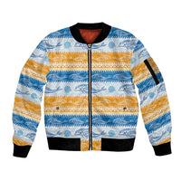 Anguilla Dolphins Pattern Sleeve Zip Bomber Jacket Orange And Blue