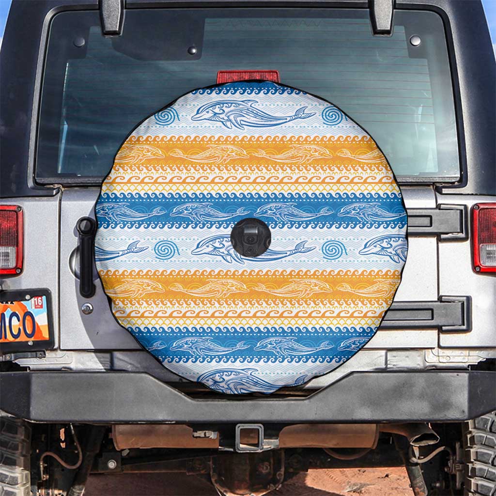 Anguilla Dolphins Pattern Spare Tire Cover Orange And Blue
