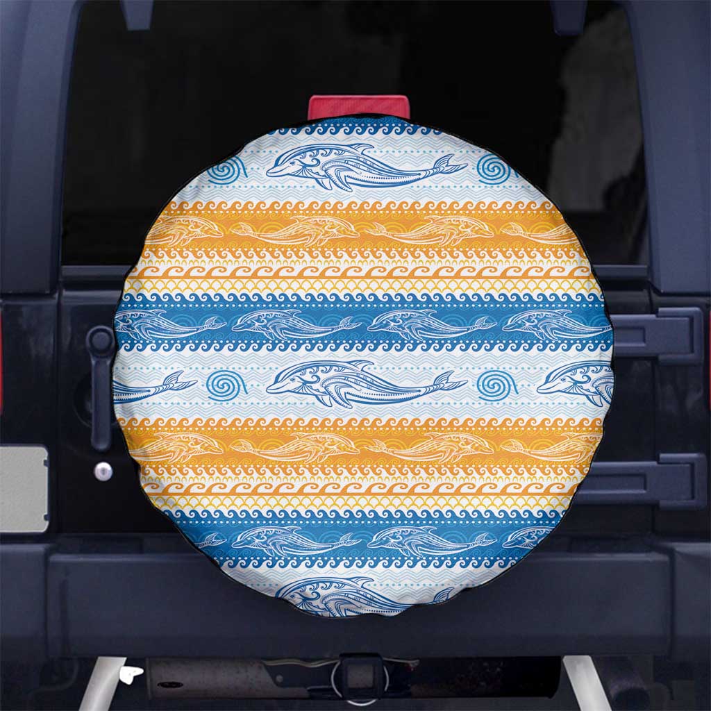 Anguilla Dolphins Pattern Spare Tire Cover Orange And Blue