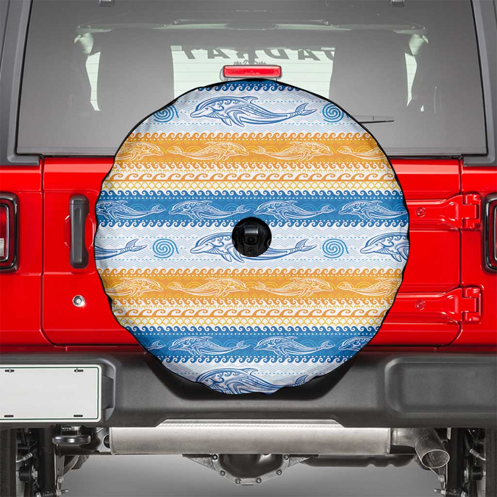 Anguilla Dolphins Pattern Spare Tire Cover Orange And Blue