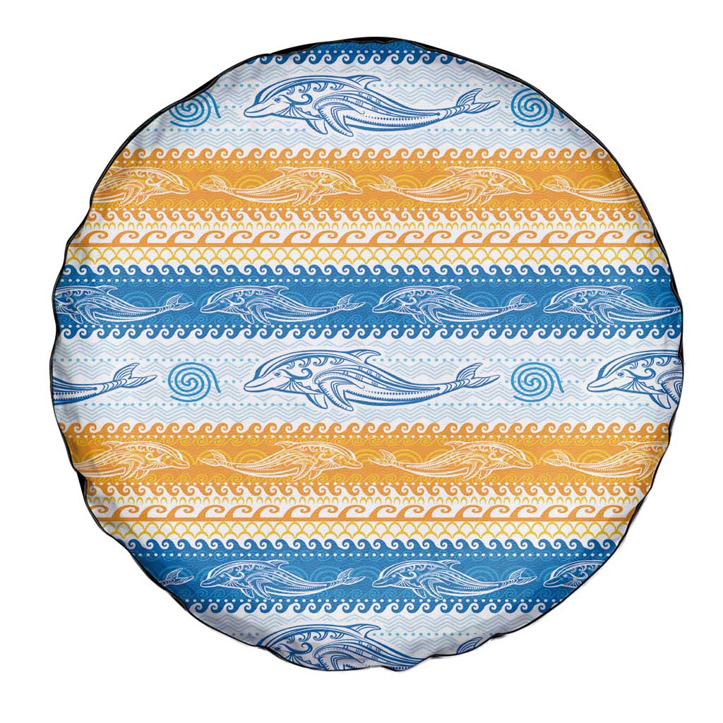 Anguilla Dolphins Pattern Spare Tire Cover Orange And Blue