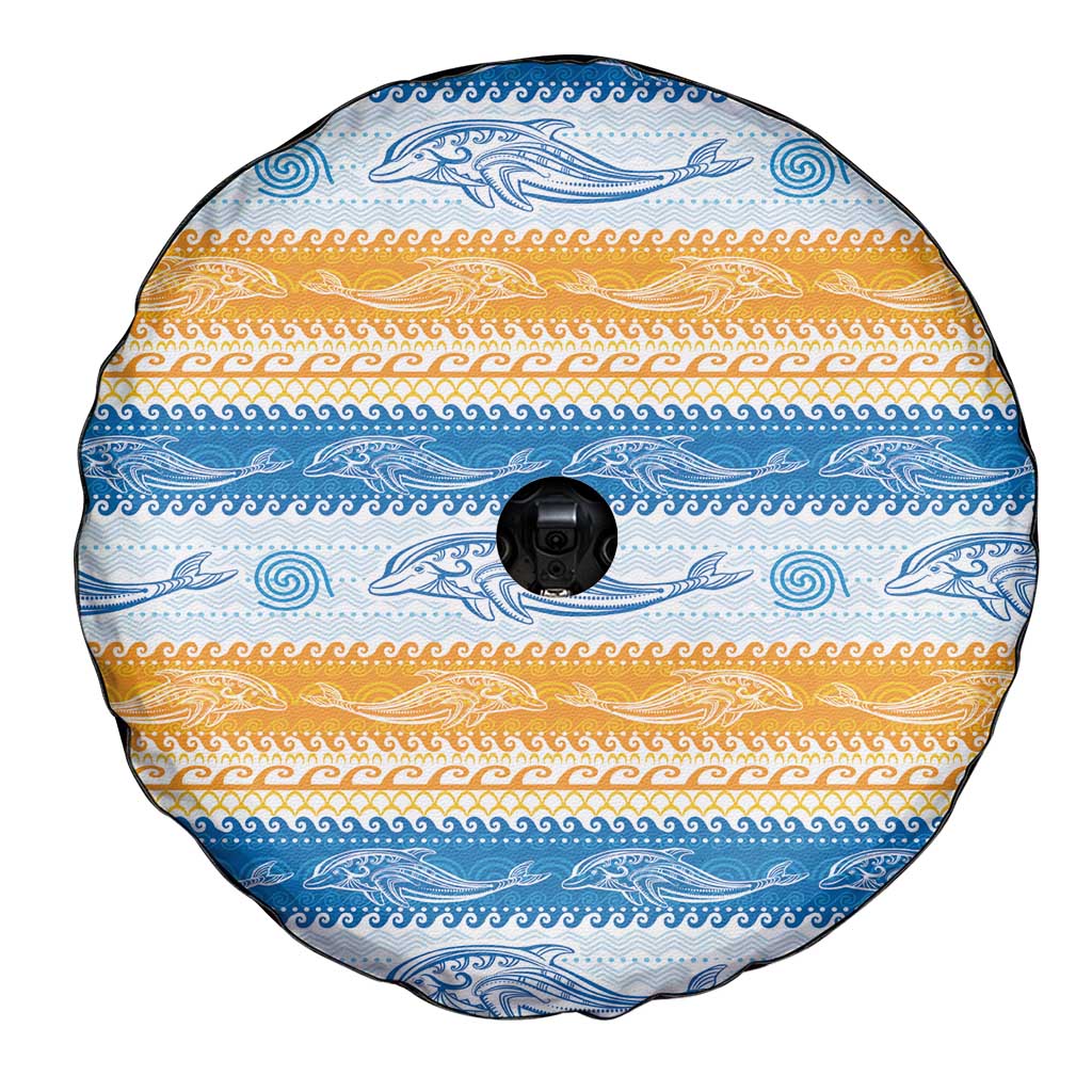 Anguilla Dolphins Pattern Spare Tire Cover Orange And Blue