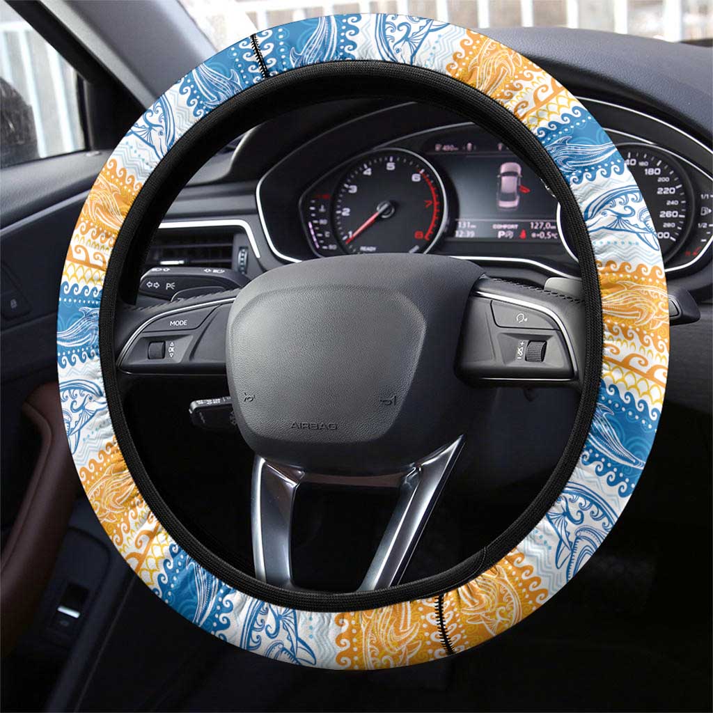 Anguilla Dolphins Pattern Steering Wheel Cover Orange And Blue