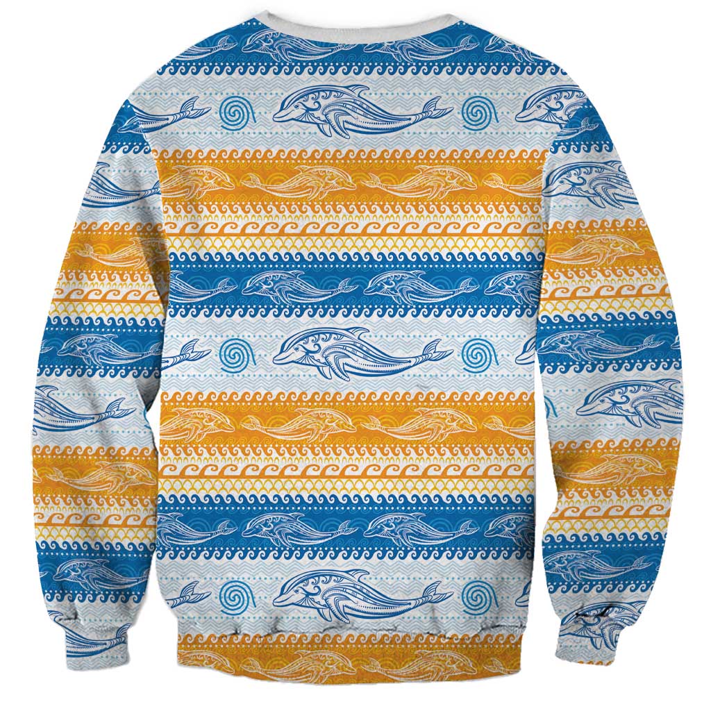 Anguilla Dolphins Pattern Sweatshirt Orange And Blue