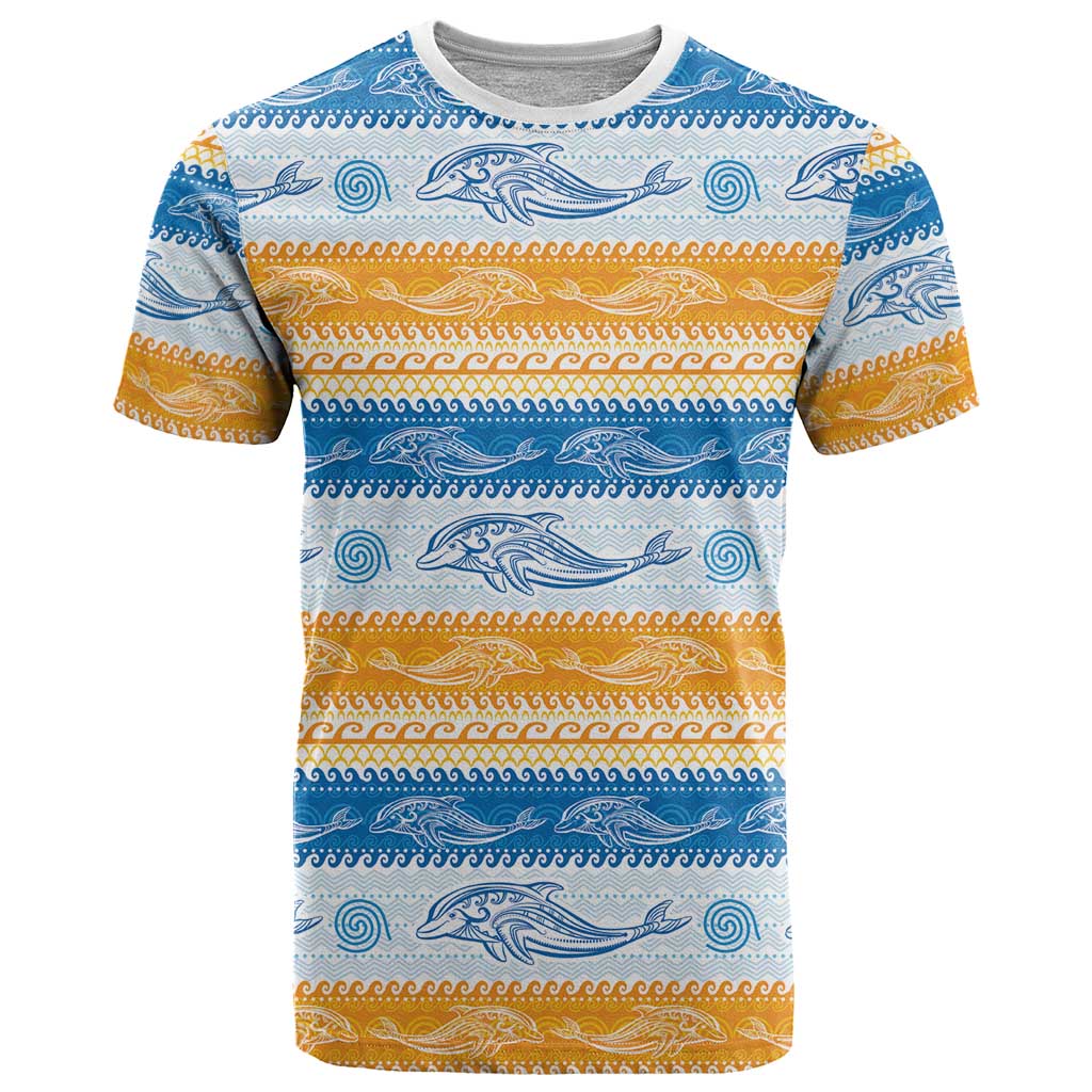 Anguilla Dolphins Pattern T Shirt Orange And Blue